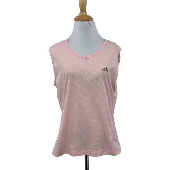 Adidas Tank Top Womens M Medium Pink V Neck Vented Mesh Sleeveless Wicking Shirt - Picture 1 of 10